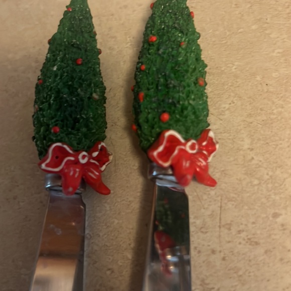 Christmas Tree Spreader Cheese Knife Holiday Tableware Collectible set of 4 - Picture 6 of 6
